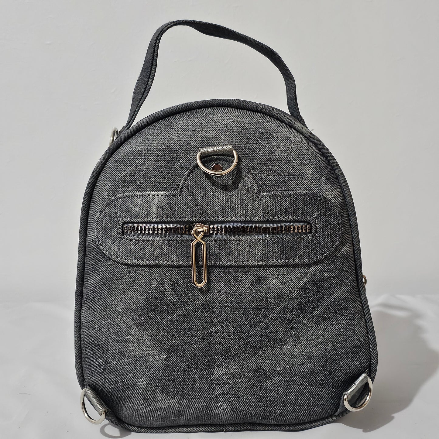 Washed Black Denim Leather Bag