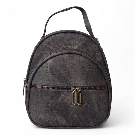 Washed Black Denim Leather Bag