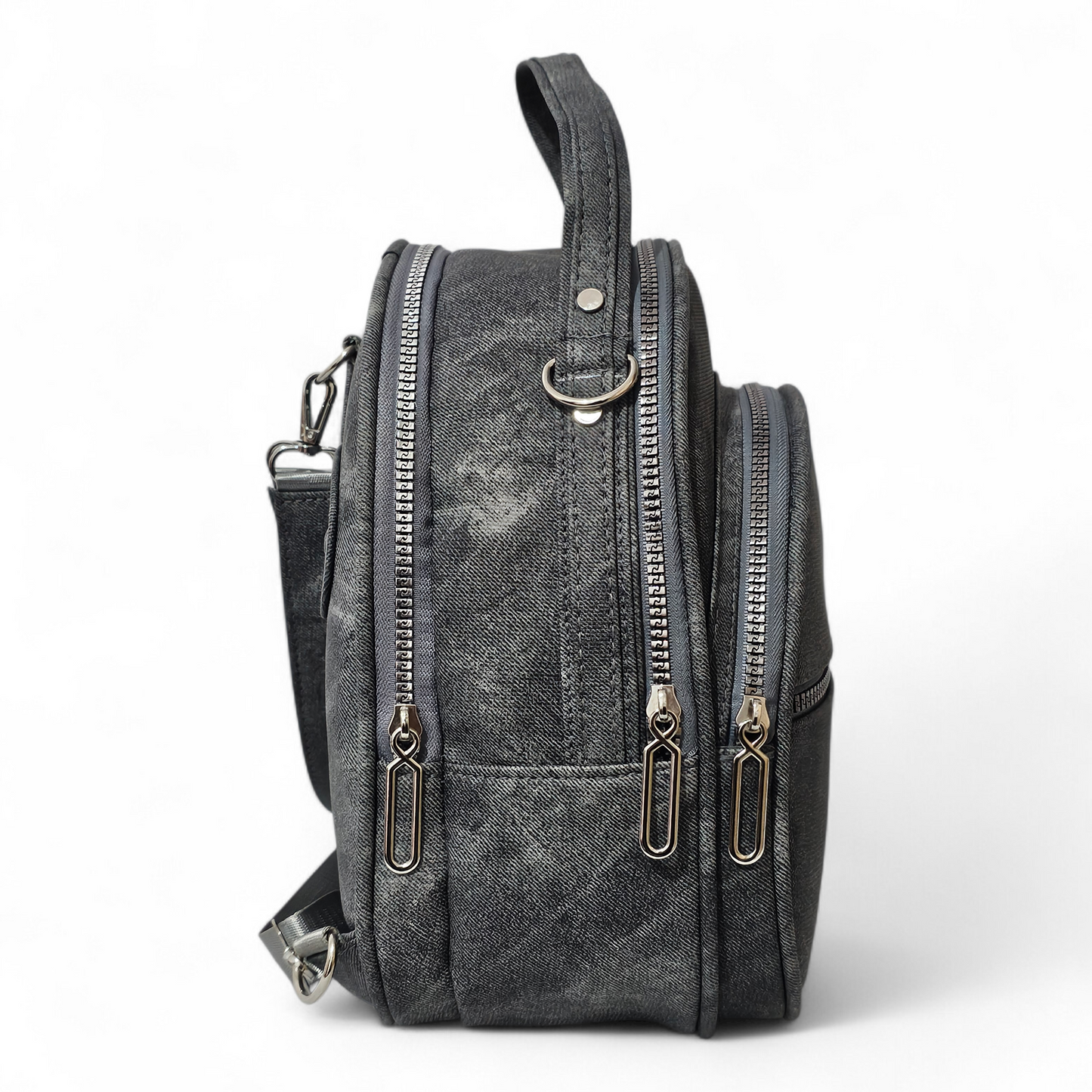 Washed Black Denim Leather Bag