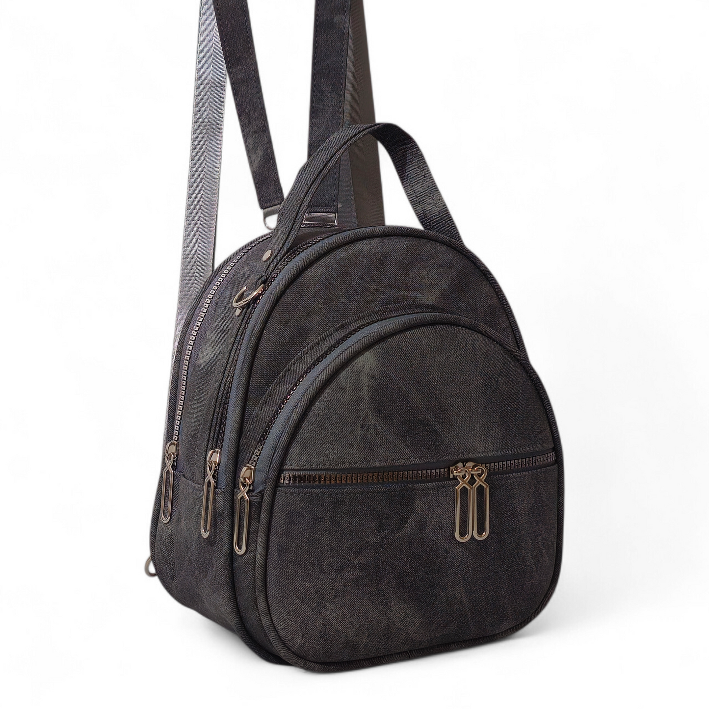 Washed Black Denim Leather Bag