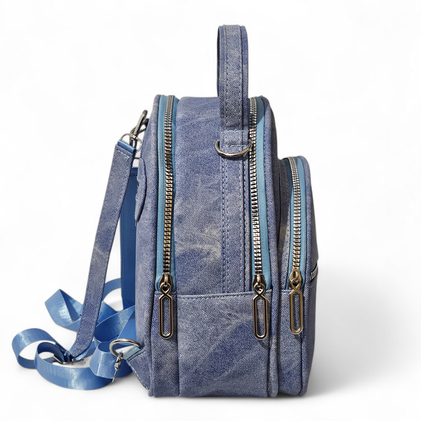 Washed Denim blue Leather Bag
