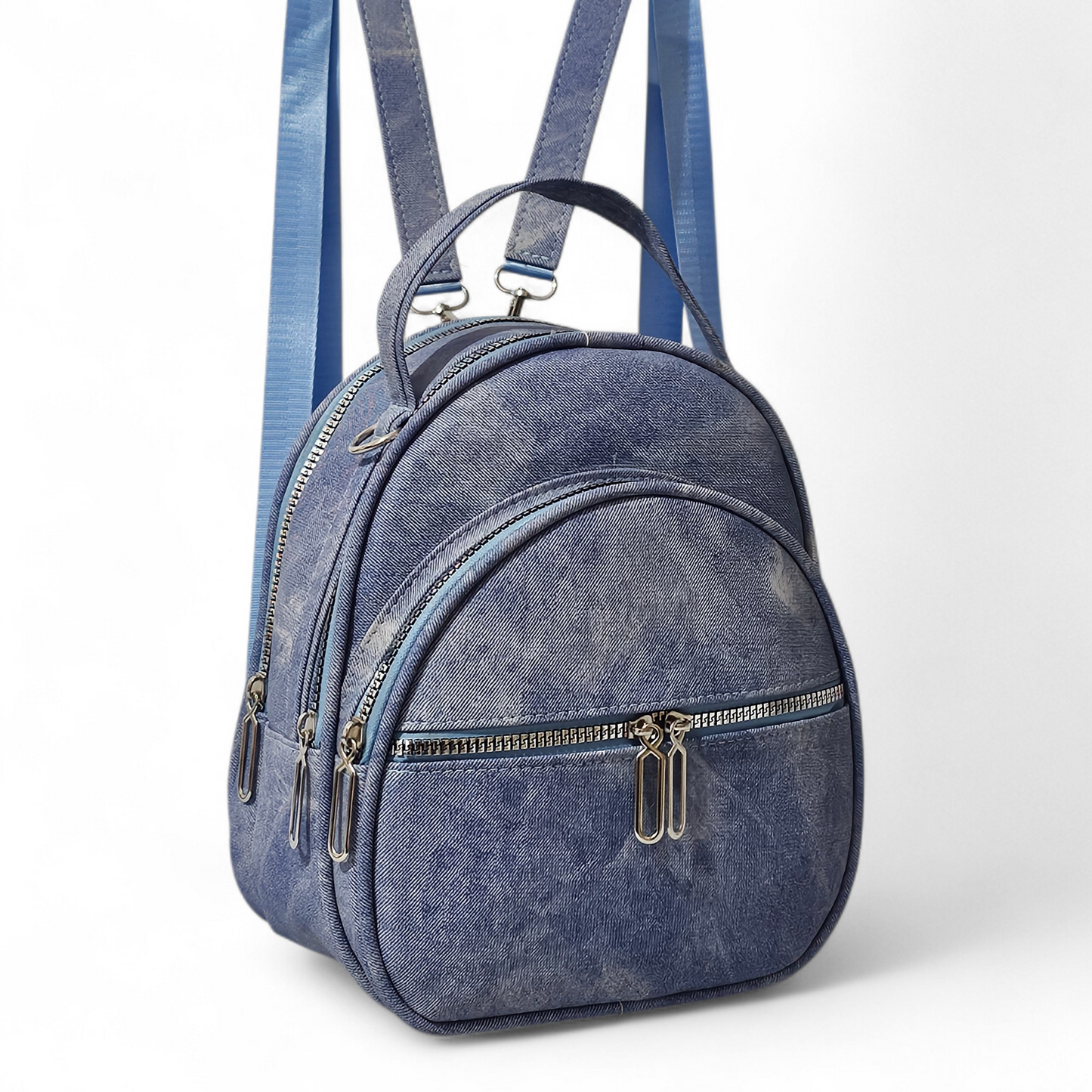 Washed Denim blue Leather Bag